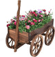 Giantex Wood Wagon Flower Planter Pot Stand W/Wheels Home Garden Outdoor Decor