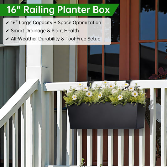16“ Large Hanging Planters for Outdoor Plants, Railing Planter Box, 3 Pack