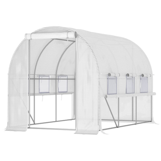 10' x 7' x 7' Walk in Tunnel Greenhouse, Outdoor Green House with Anti Tear PE Cover, Zipper Doors and Mesh Windows, White