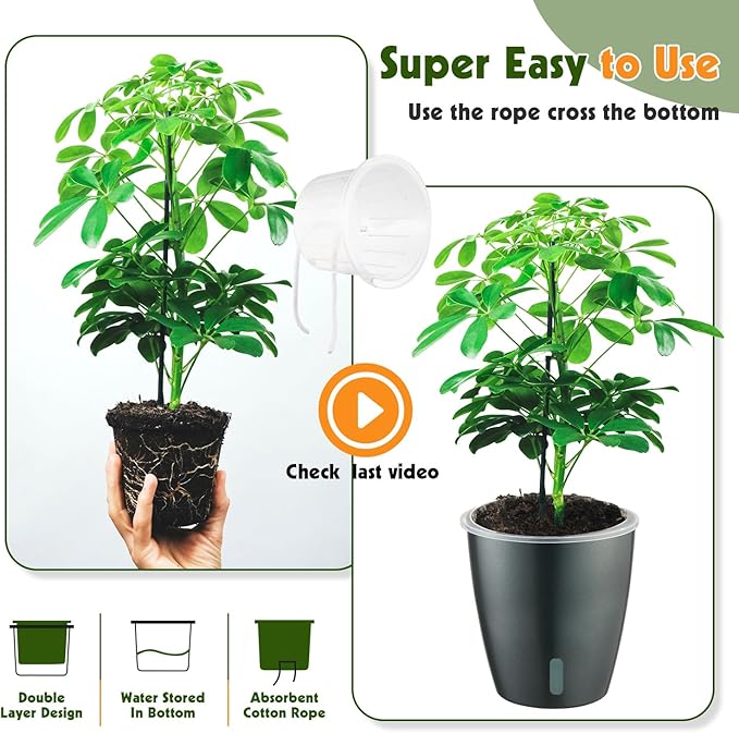 KvyusFlourish Self Watering Pots for Indoor Plants, 6-Pack 5'' Self Watering Planter with Drainage Holes, Small African Violet Pots with Water Indicator, Clear Wick Orchid Pot, Grey Gold