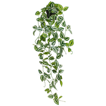 LUZOGA Artificial Plants Indoor Small Potted Hanging Vine plnat 39-in Long Fake Green Eyebrow Leaf Plant Faux Trailing Plant for Home Office Livingroom Desk Shelf Mantle Decoration (Black Pot)