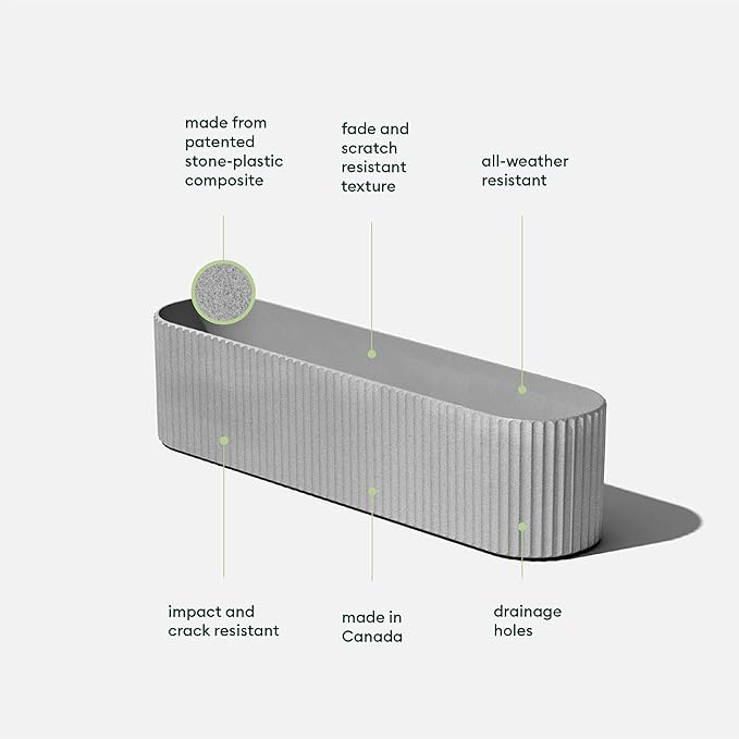 Veradek Demi Series Window Box Planter - Long Planter Box for Windowsill/Balcony | Durable Plastic-Stone Composite Material | Modern Décor for Flowers/Herbs