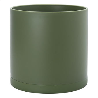D'vine Dev 14 Inch Plastic Planter Pots for Plant Pot with Drainage Hole and Seamless Saucers, Olive, 74-X-I-4