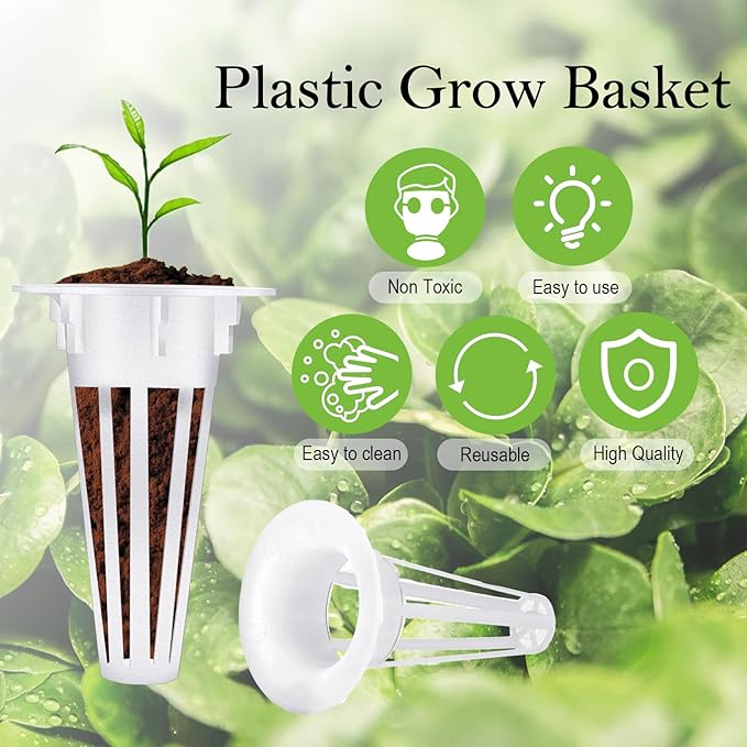 Cunhill 100 Pcs Hydroponic Growing Kit Include 50 Pcs Plant Replacement Basket Containers and 50 Pcs Seed Pot Label Compatible with Hydroponic Growing System(0.5 Inch,White)