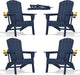 nevilywood Folding Adirondack Chair with Cup Holder Set of 4, HDPE Patio Chairs,All-Weather Outdoor Chairs for Backyard, Deck,Fire Pit-NavyBlue
