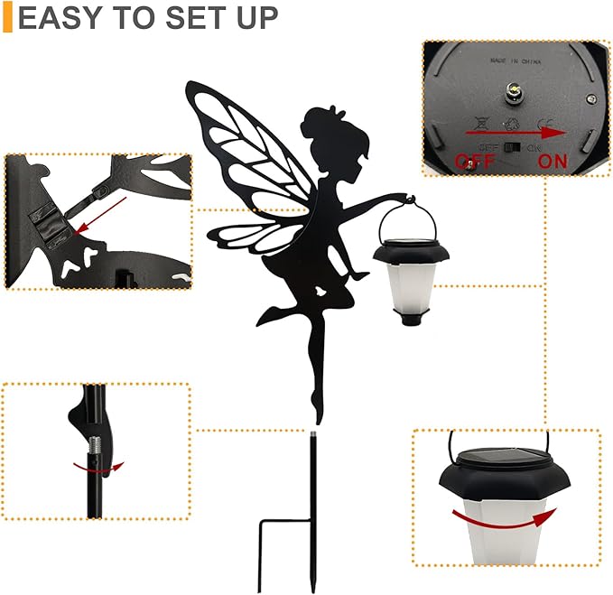 Solar Fairy Garden Stake Decorative Lantern, 2 Pack Metal Fairy Angel Garden Silhouette Lights for Lawn, Pathway, Patio, Yard Outdoor Decor