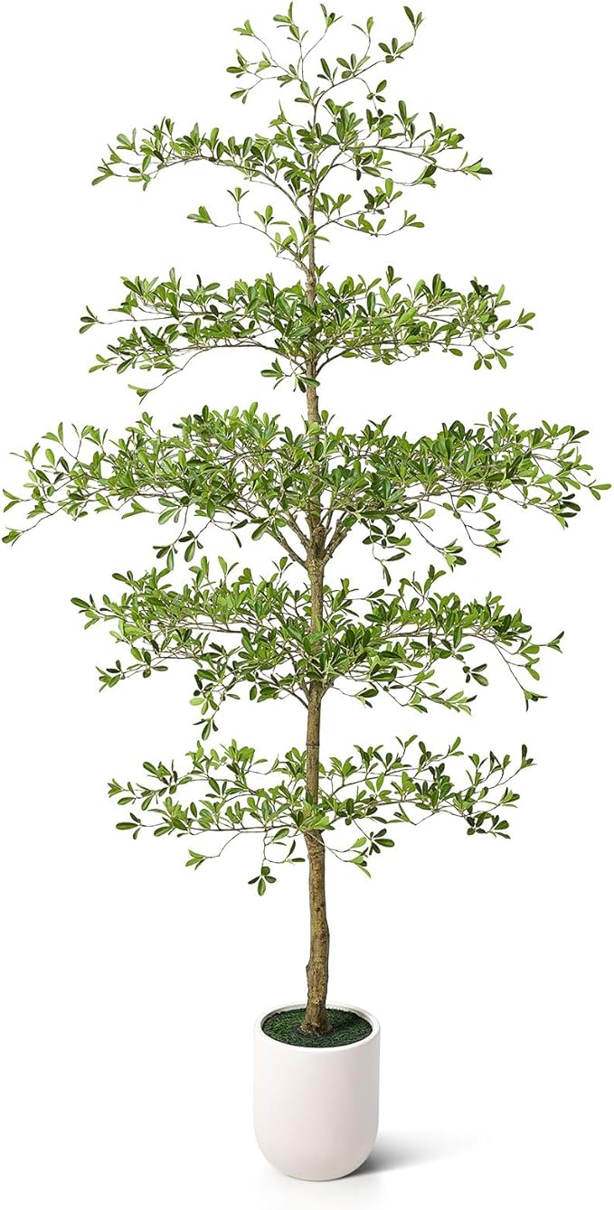 9FT Artificial Black Olive Tree Indoor with White Planter – Tall Luxury Faux Olive Tree, Mediterranean Architectural Statement Decor for Living Room & Office,VN232