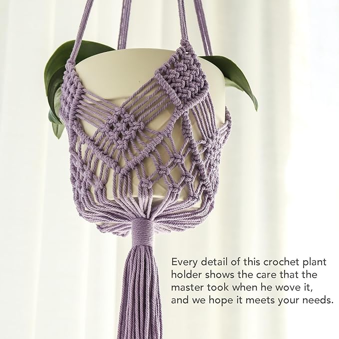 Hanging Planter with Patterns,2Packs Macrame Plant Hangers Indoor Macrame for up to 8 inch Pot Crochet Boho Plant Hanger Holder for Indoor Outdoor with 2S Shaped Stainless Steel Hooks (Purple)