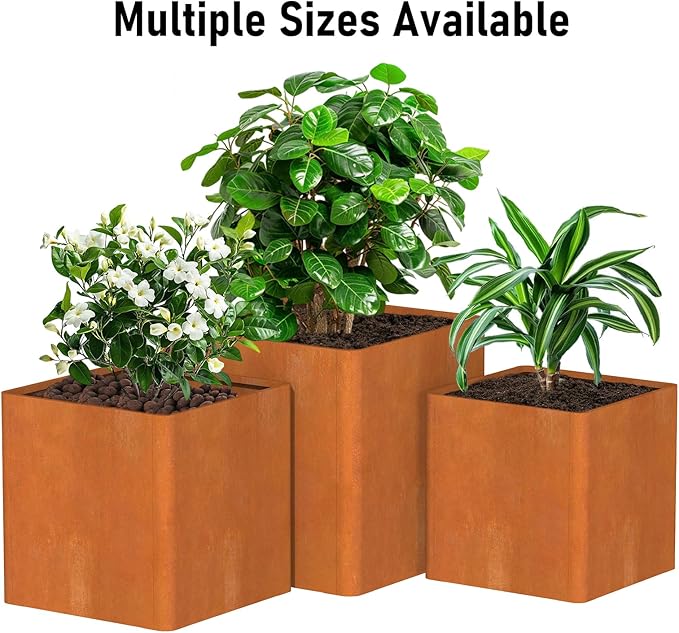 Corten Steel Large Square Planter Box 20"x20"x21", Heavy Duty Planter for Commercial and Residential Use