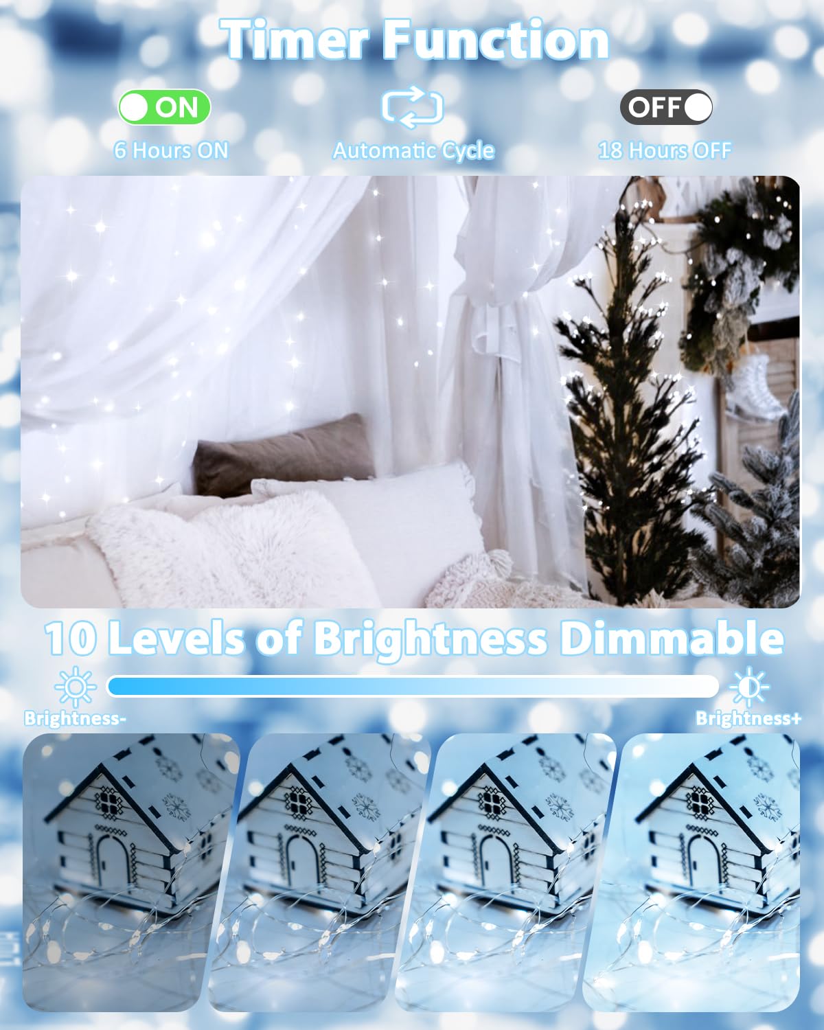 4 Pack 60 LED Fairy Lights Battery Operated with Remote, 20 FT Cool White