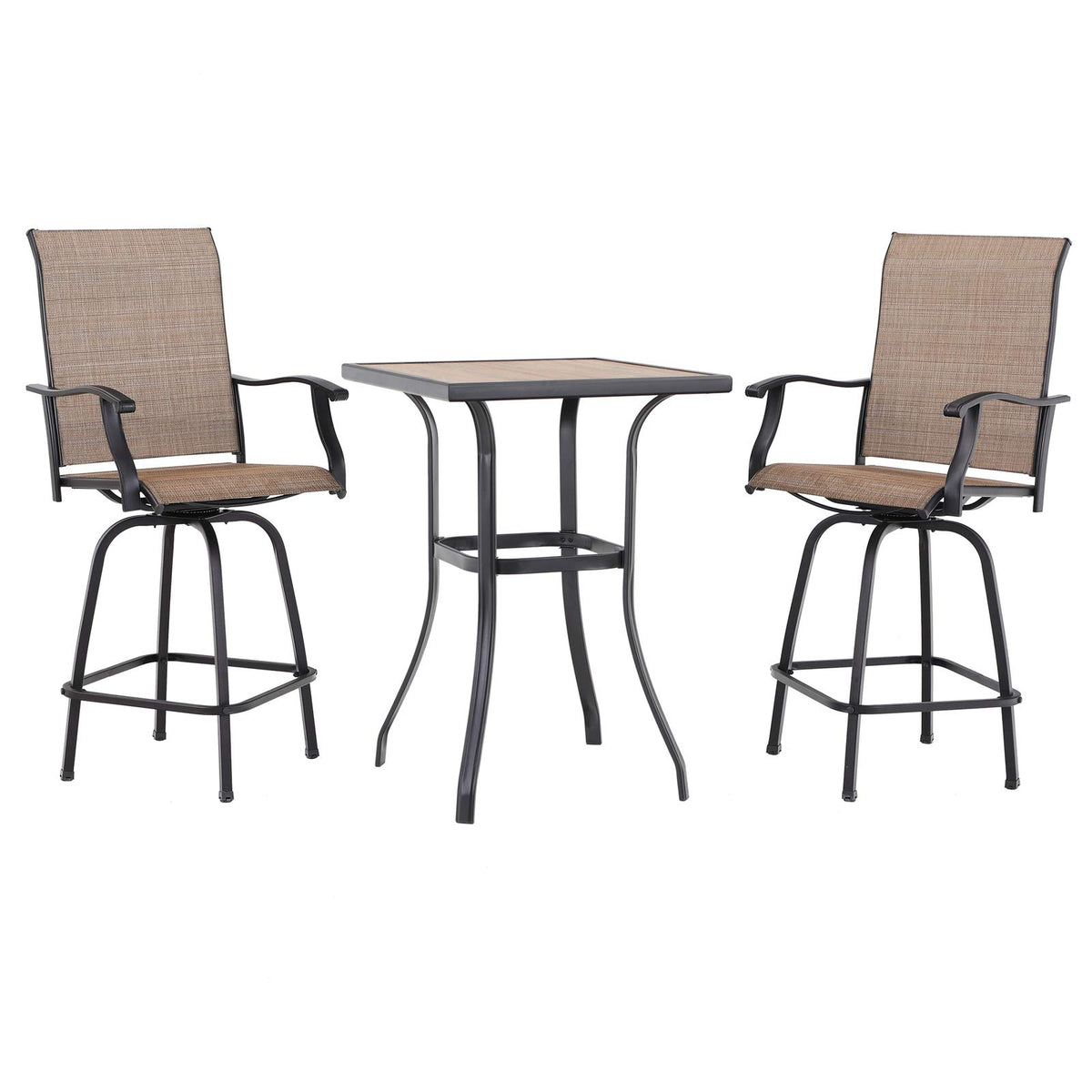 PHI VILLA 3 Piece Outdoor Swivel Bar Stools Set, Bar Height Patio Set