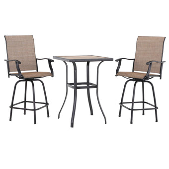 PHI VILLA 3 Piece Outdoor Swivel Bar Stools Set, Bar Height Patio Set
