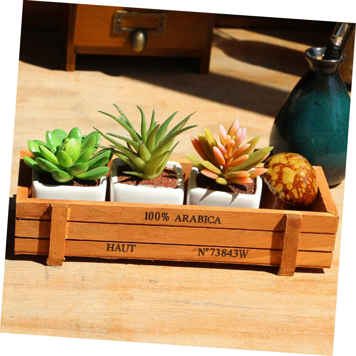 Happyyami Rectangular Succulent Planter 2Pcs Wooden Plant Container Box