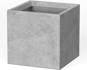 Kante 12 Inch Square Concrete Planter for Outdoor Indoor Home Patio Garden, Large Plant Pot with Drainage Hole and Rubber Plug, Natural Concrete