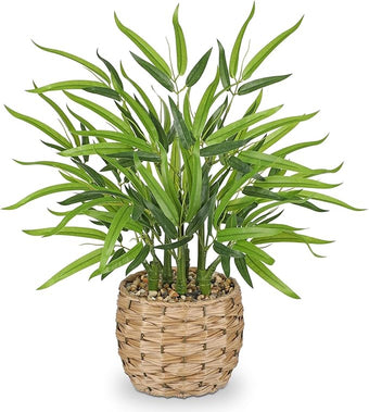 GnFlus Artificial Bamboo Tree Plant 19 inch Tall Potted Fake Bamboo Plant-Faux Bamboo Tree in Woven Pot for Farmhouse Home, Office, Kitchen, Counter Top, Indoor Decor, Money Tree, Lucky Bamboo Tree