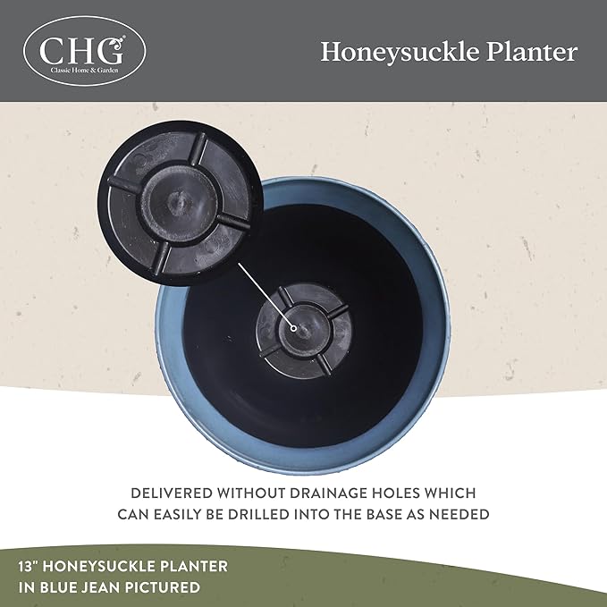 Classic Home and Garden Honeysuckle Resin Planters - Lightweight Indoor & Outdoor Plant Pots - UV-Resistant Plastic Flower Pots - Pot Planters for Flowers & Herbs (15" Grained Beige)