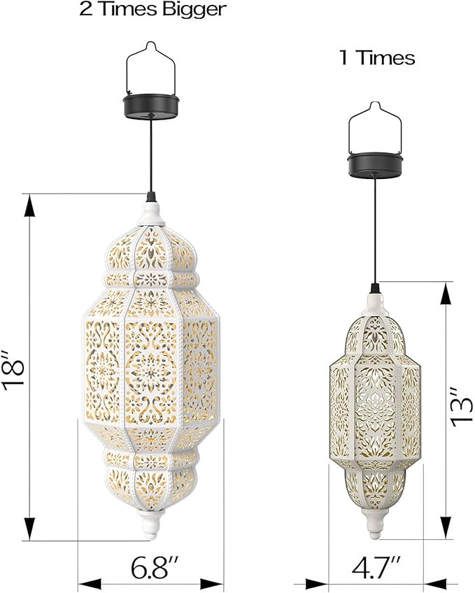 18 Inch High Large Hanging Solar Lights Outdoor Garden Decor, Decorative Waterproof Plastic Moroccan Solar Lantern Lamp, Outside Decorations for Patio Yard Porch Decor, Gardening Gifts for Women Mom