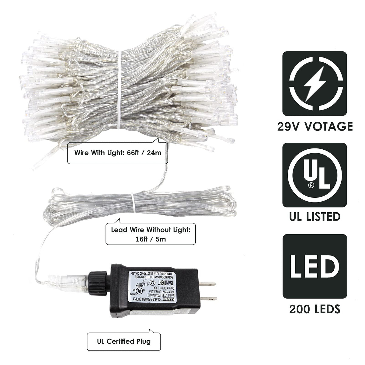 200 LED Connectable String Lights, 66FT Christmas Lights Outdoor Indoor
