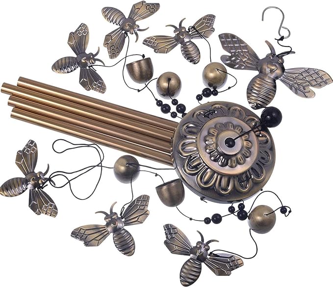 Garden Bee Wind Chimes Outdoor Indoor Decor - with 4 Tubes 6 Bells 7 Bees Wind Chime, Mobile Romantic Bee Wind Catcher, Bees Windchimes for Home, Mom Gifts, Balcony, Tree, Festival, Garden Decoration
