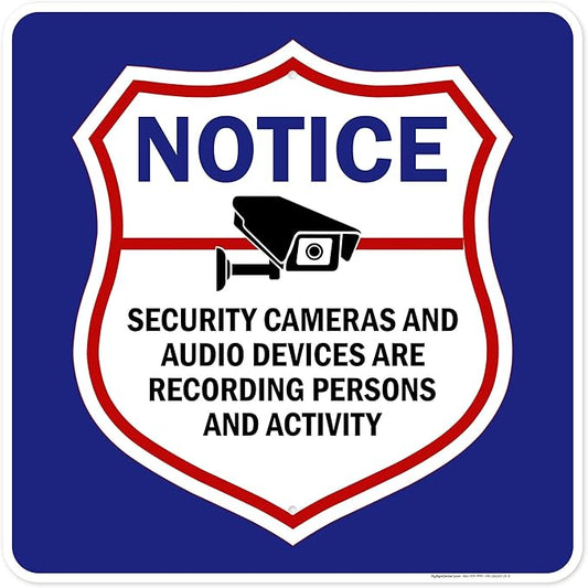 Notice Security Cameras And Audio Devices Are Recording Persons And Activity Sign, 24x24 Inches, Rust Free .063 Aluminum, Fade Resistant, Made in USA by My Sign Center
