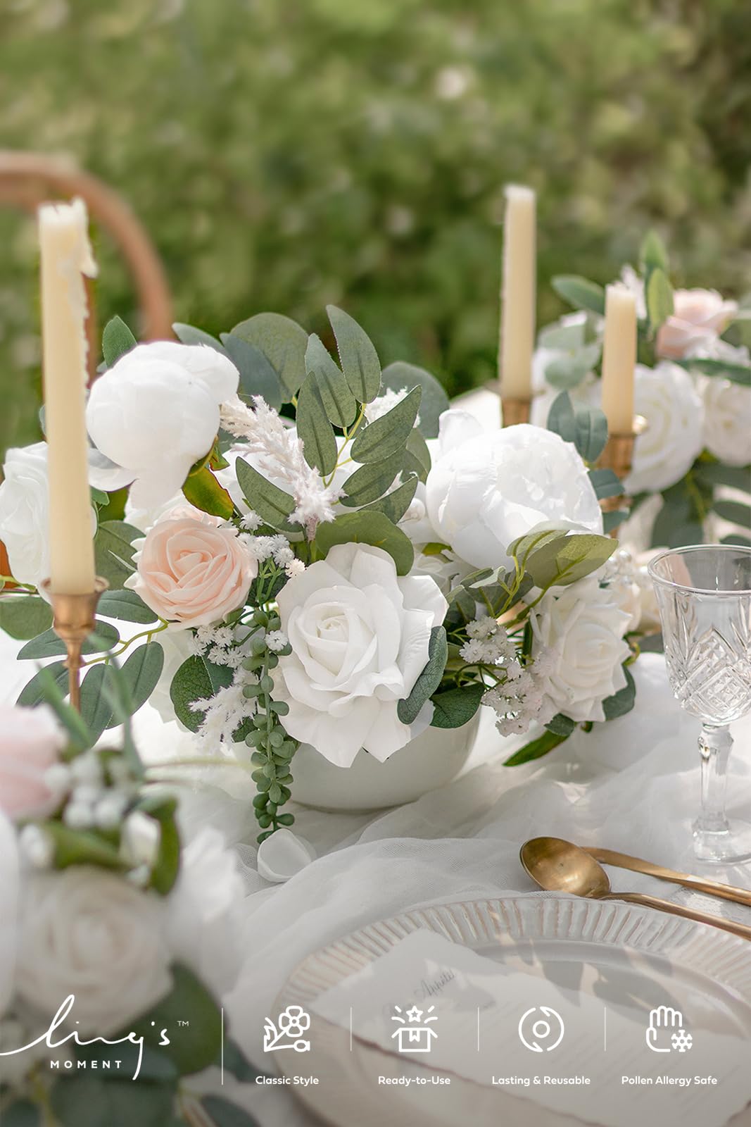 Ling's moment Fake Flowers Box, White & Blush Grand Combo