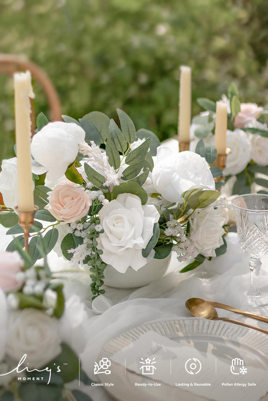 Ling's moment Fake Flowers Box, White & Blush Grand Combo