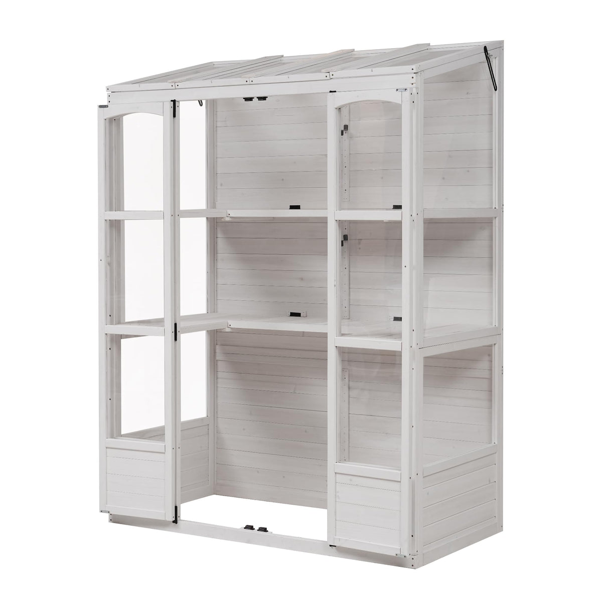 78-inch 6-Tier Wooden Greenhouse - Cold Frame Lean to Greenhouse with Polycarbonate Panels, Portable Greenhouses Cabinet with 4 Independent Skylights and 2 Folding Middle Shelves (White)