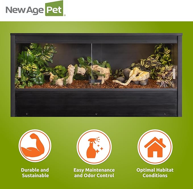 New Age Pet ECOFLEX 48" Wide Large Reptile Habitat, Mojave Lounge for Snakes, Tortoises & Lizards in Maple, Black & Grey, Easy Assembly, Sliding Glass Doors & Mesh Top