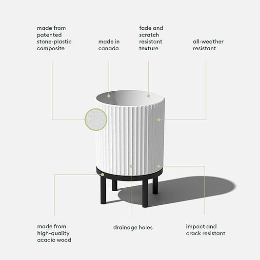 Veradek Demi Series Round Planter w/ Stand for Porch/Patio | Durable Plastic-Concrete & Wooden Stand | Modern Décor for Tall Plants, Flowers