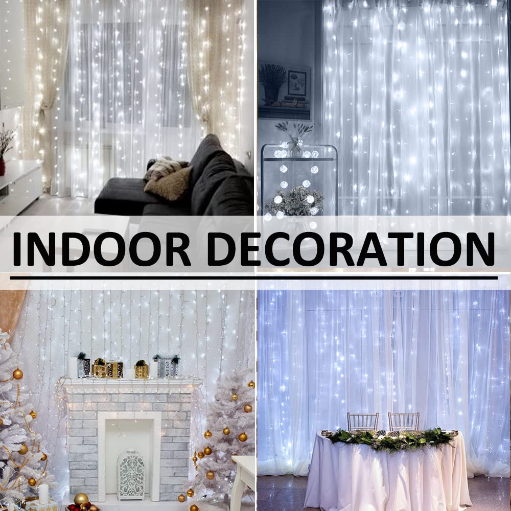 Solhice LED Curtain Lights Outdoor 20ft x10ft Cool White, 600 LED String Lights Backdrop Indoor Plug in, Twinkle Lights for Outside Backyard Wedding Bedroom Décor (Not Connectable)