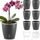 KvyusFlourish Self Watering Pots for Indoor Plants, 6-Pack 5'' Self Watering Planter with Drainage Holes, Small African Violet Pots with Water Indicator, Clear Wick Orchid Pot, Grey Gold