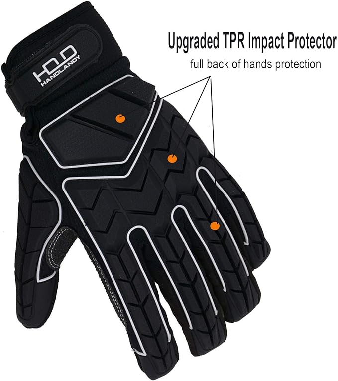 HANDLANDY Anti Vibration Gloves, SBR Padding, TPR Protector, Mechanic Work Gloves (Large, Black)