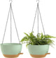 SQKH 10 Inch Hanging Baskets 2 PC with Chains, Self-Watering Hanging Planters for Indoor Outdoor Plants, Plastic Hanging Flower Pots,Green Brown