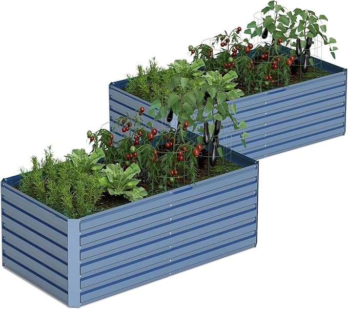 6x3x2 ft Raised Garden Bed, Large Metal Planter Raised Beds, Planters for Outdoor Plants for Vegetables, Flowers, Herbs, Fruits, and Succulents.(2 Pcs, Blue)