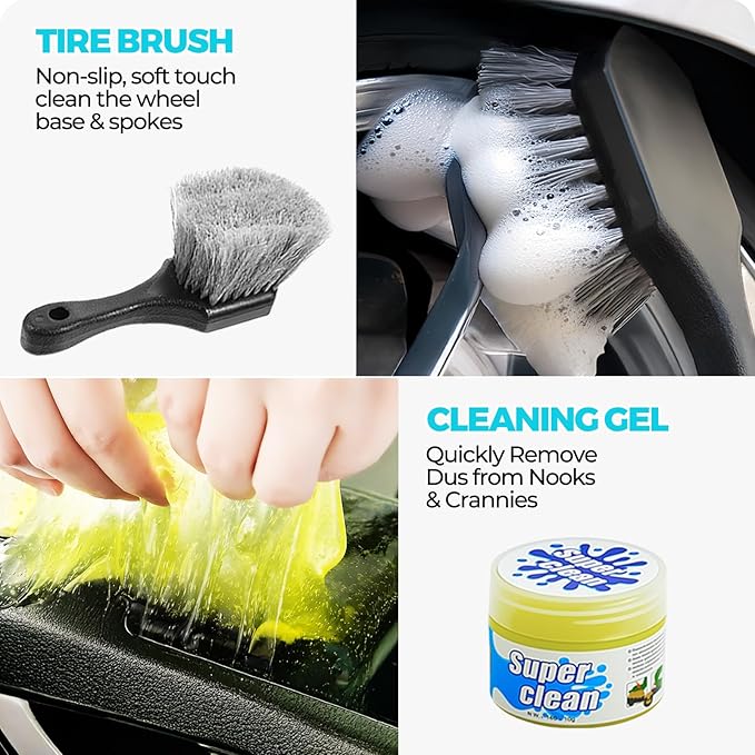 30Pcs Car Detailing Kit, Car Detailing Brush Set, Car Wash Cleaning Kit, Car Dusters Extendable Handle Cleaning Exterior, Car Cleaning Gel, Car Cleaning Tools Kit for Interior, Exterior, Wheels