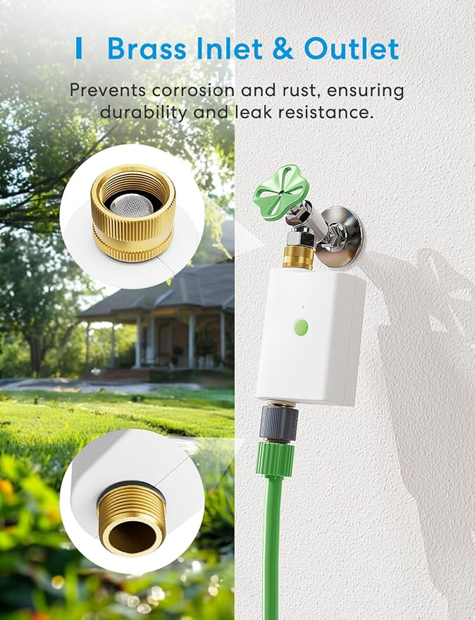meross WiFi Water Timer for Garden Hose, Smart Hose Timer with Brass Inlet & Outet, WiFi Sprinkler Valve Work with Apple Homekit, Alexa & Google Assistant, Smart Rain Skip for Lawn, Garden & Yard