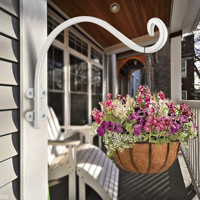 Maosen 12 Inch Plant Hangers Outdoor 2 Pack White, Heavy Duty Plant Hanging Bracket Hook for Flowers Baskets Planter Pots Bird Feeder Lanterns Wind Chimes Outdoor Indoor