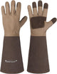 HANDLANDY Long Gardening Gloves for Men & Women, Cowhide Leather Rose Pruning Gloves- Breathable & Durable Gauntlet Glove (Medium, Brown)