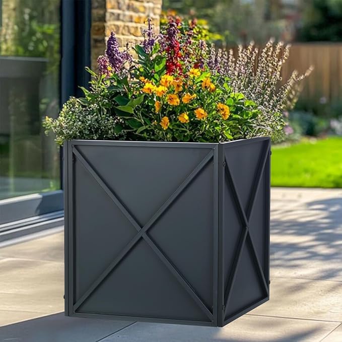 SUNNYPARK Large Metal Planter Box 17”x 17”x 18”, Square Modern Grey Metal Planter Box Heavy Duty with Drainage Holes for Outdoor Garden Patio