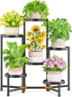 LASZOLA 6 Tiered Folding Tall Plant Stand Indoor for Multiple Large Planter, Heavy Duty Metal Adjustable Flower Rack for Narrow Corner, Sturdy Vertical Spiral Shelving Holder for Modern House, Black