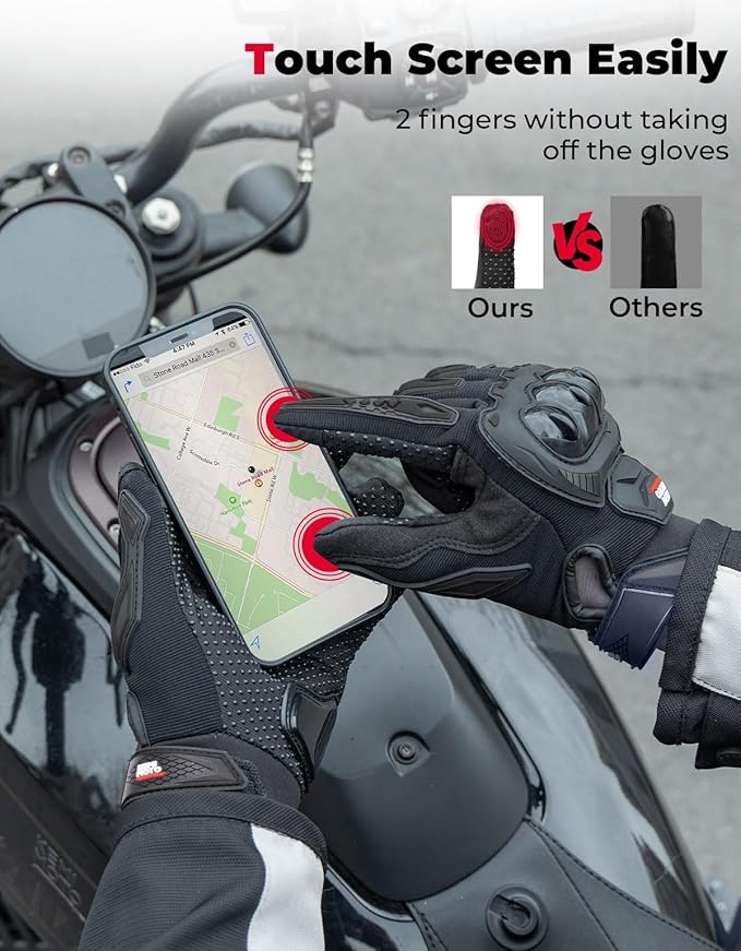 KEMIMOTO Motorcycle Gloves for Men/Women, Touchscreen Dirt Bike Gloves with Shell, Anti-Slip for Motorbike, Riding, Racing, Cycling, Dirt Bike, ATV, UTV, Motocross, BMX, Hiking