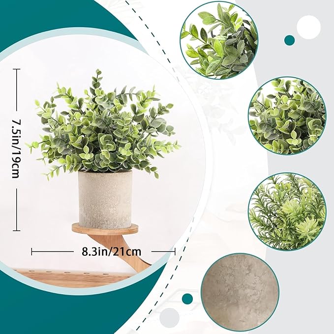 Der Rose 3 Pack Mini Potted Fake Plants Artificial Plastic Eucalyptus Plants Topiaries for Home Office Desk Farmhouse Shelf Room Bathroom Decor(Sage Green)