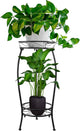 Tall Plant Stand Indoor Outdoor, 2Tier Metal Potted Flower Pot Stand, Heavy Duty Iron Planter Shelves Rack Anti-rust, 27" (Black)