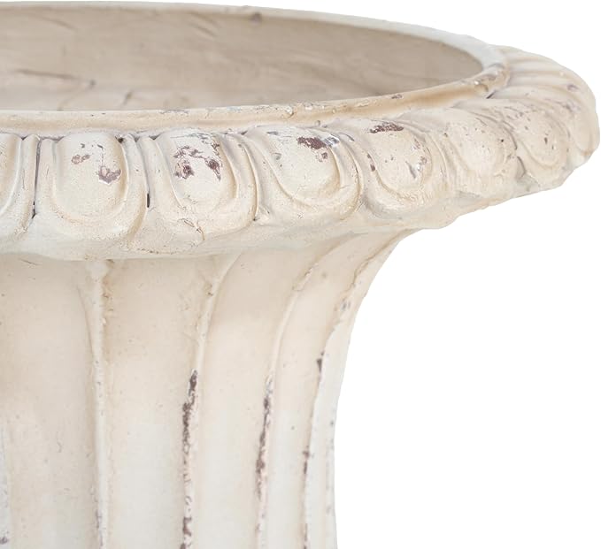 Christopher Knight Home Danny Patio Planter, Light Concrete Planter, Mid-Century Modern Urn, Floral Statue Design, Large Garden Pot, Flower Urn with Drainage Hole for Backyard Home, Antique White