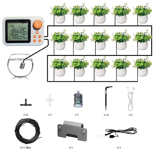 Indoor Plant Automatic drip Irrigation kit Suitable for Automatic Watering System of 15 Potted Plants, programmable Water Timer, Intelligent Humidity Detection (1)