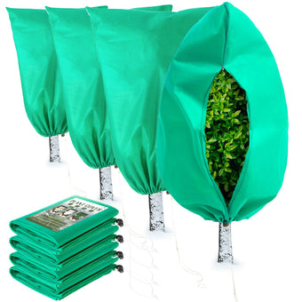 Homimp Plant Covers Freeze Protection, 4 Pack Frost Covers with Zipper Drawstring (71" x 47.3") Plant Protection Cover Bags for Outdoor Winter Frost Cold Weather Shrubs Trees Jacket Covers,Green