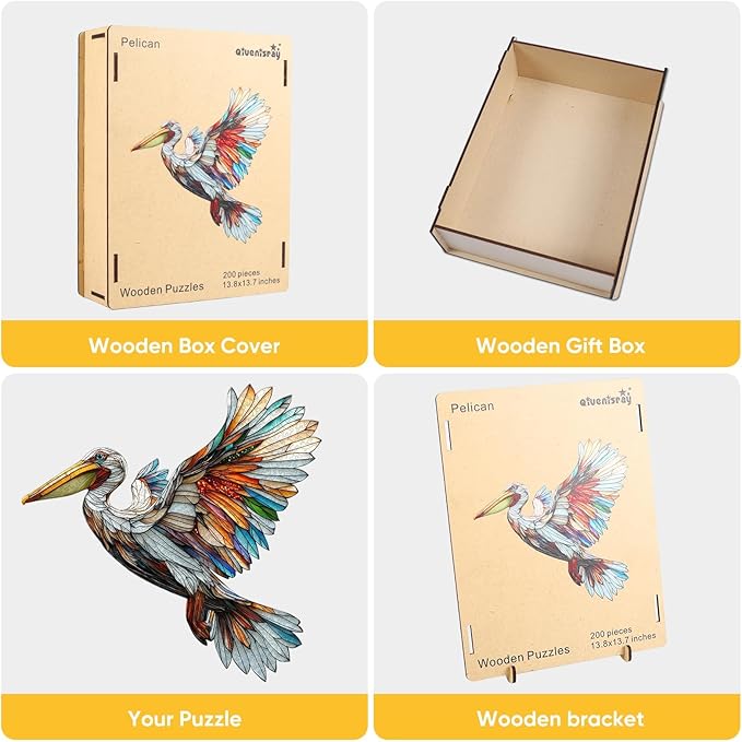 Qiuenisray Wooden Puzzles for Adults 500 Pieces, Pelican Jigsaw Puzzles, FSC Certified Wall Decor, Unique Animal Shape Puzzles Pieces, Bird Wood Puzzle, Festival Gifts for Family Friend 21.2x21.1 in