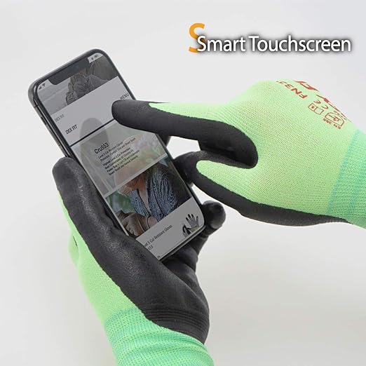 DEX FIT Nitrile Work Gloves FN330, 1 Pair, 3D-Comfort Stretchy Fit, Firm Grip, Thin & Lightweight, Touch-Screen Compatible, Durable, Breathable & Cool, Machine Washable; Green XS (6)