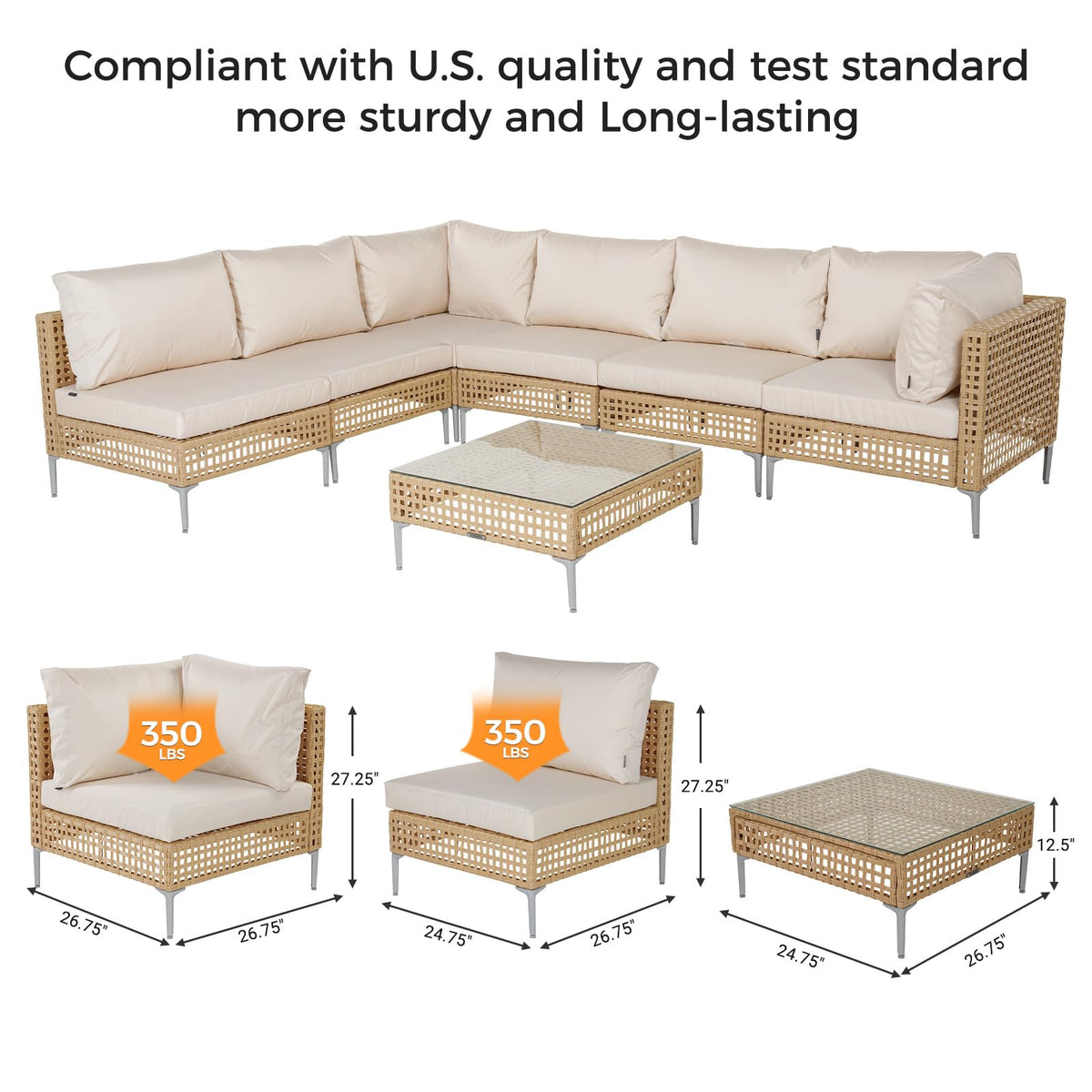 Grand patio 7-Piece Wicker Patio Furniture Set, Outdoor Sectional Sofa
