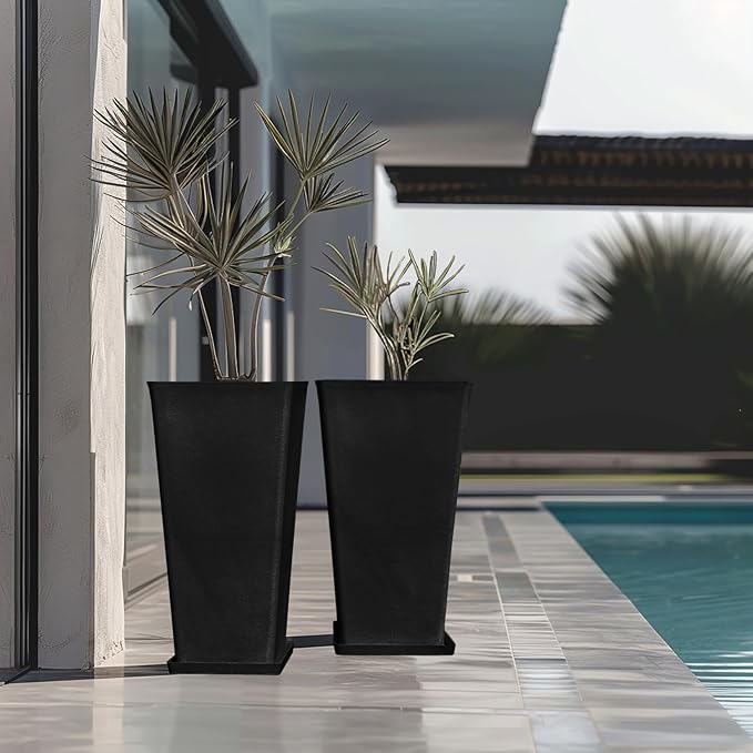 LA JOLIE MUSE 30 inch Tall Black Planters Set of 2, Indoor/Outdoor Rectangular Large V Shaped Taper Planters for Front Door
